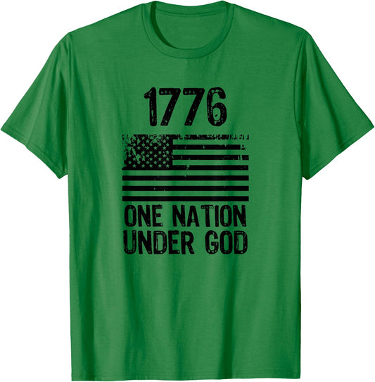 1776 One Nation Under God Patriotic Flag, 4th of July T-Shirt - T-Shirt | Irish Green
