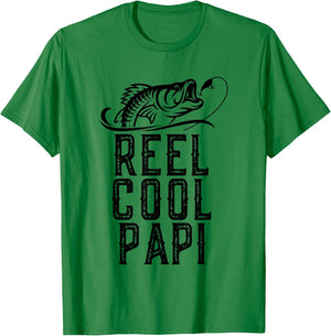Reel Cool Papi Fishing Fisherman Funny Grandpa Retro T-Shirt - T-Shirt | Irish Green