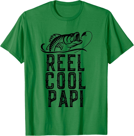 Reel Cool Papi Fishing Fisherman Funny Grandpa Retro T-Shirt - T-Shirt | Irish Green