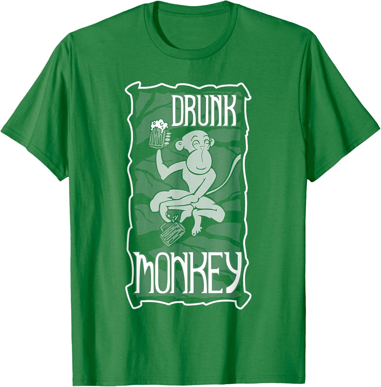 Drunk Monkey White Print T-Shirt - T-Shirt | Irish Green