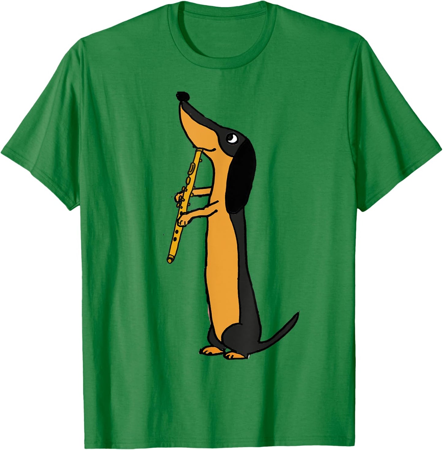 Smiletodaytees Fun Dachshund Dog Playing Flute Men Women Kids T-Shirt - T-Shirt | Irish Green