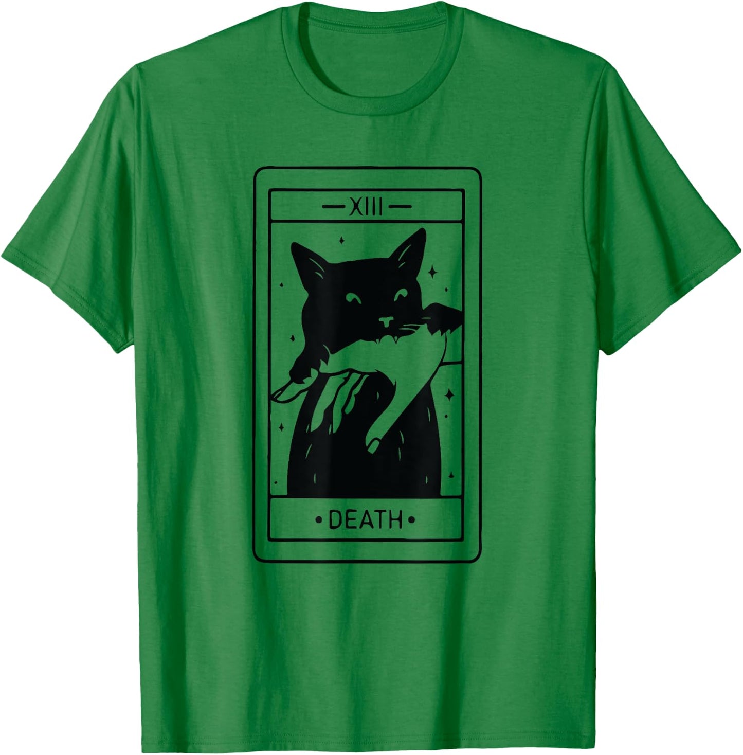 Black Cat Tarot Death Halloween Witchy Cat Lover Men Women T-Shirt - T-Shirt | Irish Green