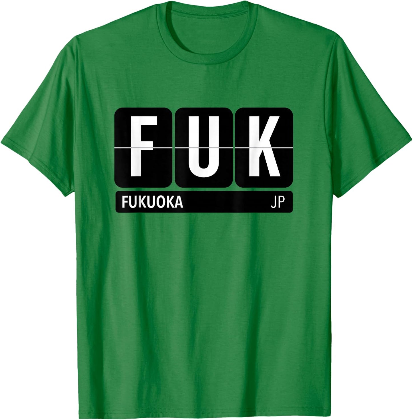 FUK Fukuoka Japan Travel Souvenir White Text T-Shirt - T-Shirt | Irish Green