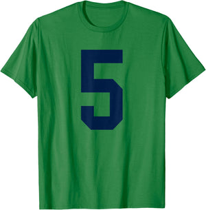Bright Navy Blue Number 5 Jersey Player Uniform #5 T-Shirt - T-Shirt | Irish Green