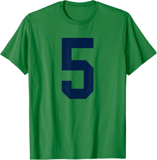 Bright Navy Blue Number 5 Jersey Player Uniform #5 T-Shirt - T-Shirt | Irish Green