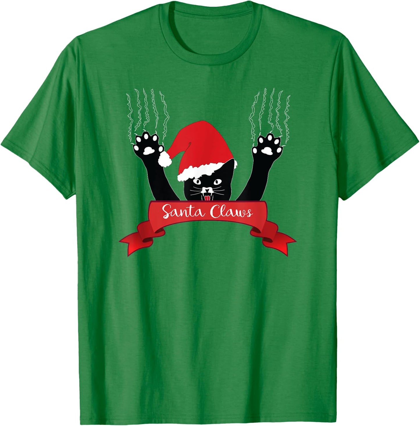 Santa Claws Cat Christmas , Xmas Red Gift Ribbon T-Shirt - T-Shirt | Irish Green
