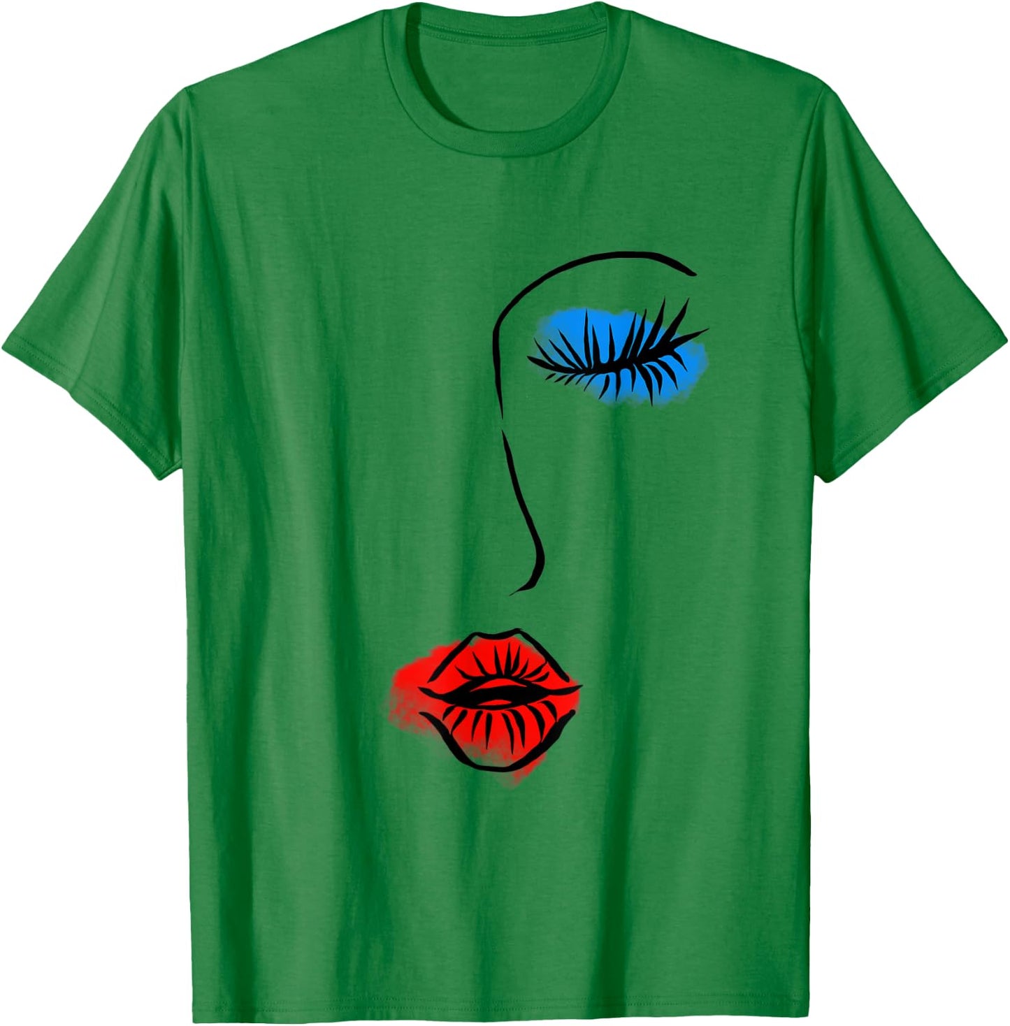 Abstract Art Face Sketch Lipstick Makeup Print Artist Lover T-Shirt - T-Shirt | Irish Green