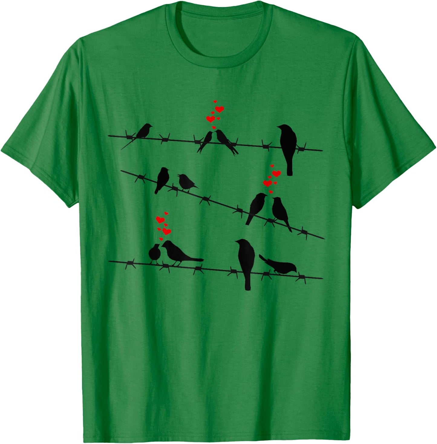 Cute Birds on a Wire T-Shirt - T-Shirt | Irish Green