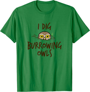 I Dig Burrowing Owls Cute Cartoon Bird by Birdorable T-Shirt - T-Shirt | Irish Green