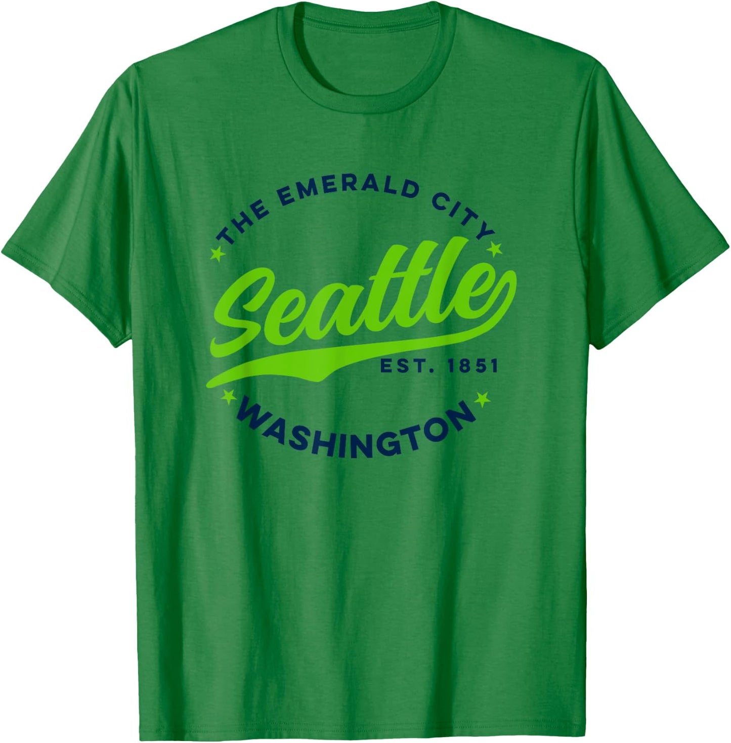 Vintage Seattle Emerald City Washington Blue Green Text T-Shirt - T-Shirt | Irish Green
