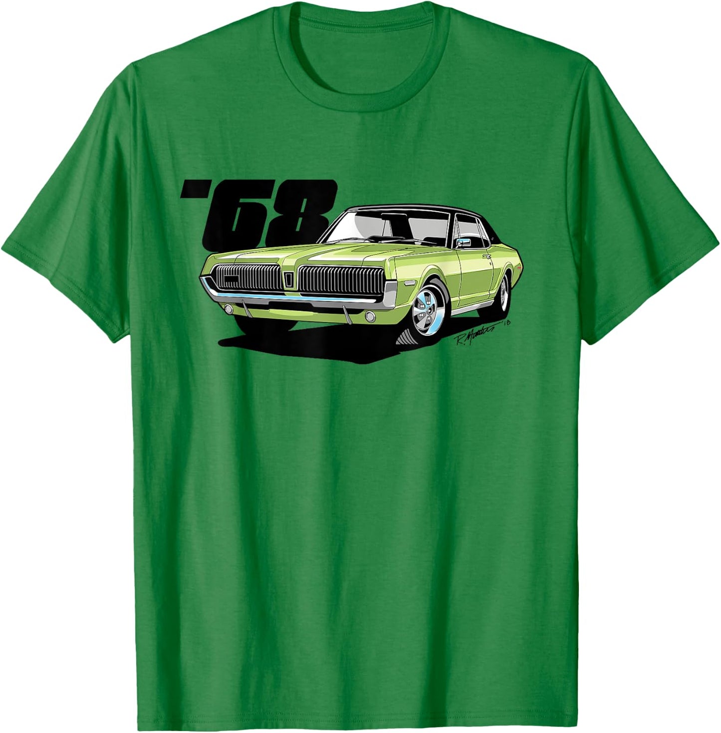 SpeedShift Art 1968 Mercury Cougar Graphic - Women's Adults Lime Frost Green Classic Fit Short Sleeve - Small T-Shirt - T-Shirt | Irish Green