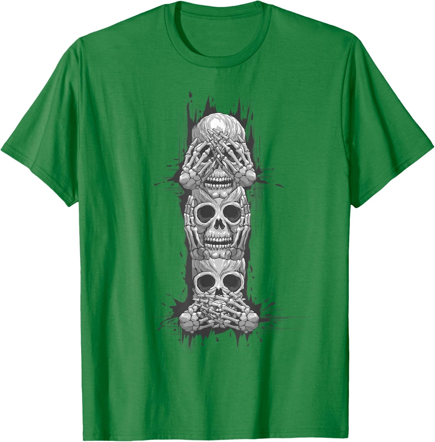Hear No Evil See No Evil Speak No Evil, Skull Art T-Shirt - T-Shirt | Irish Green