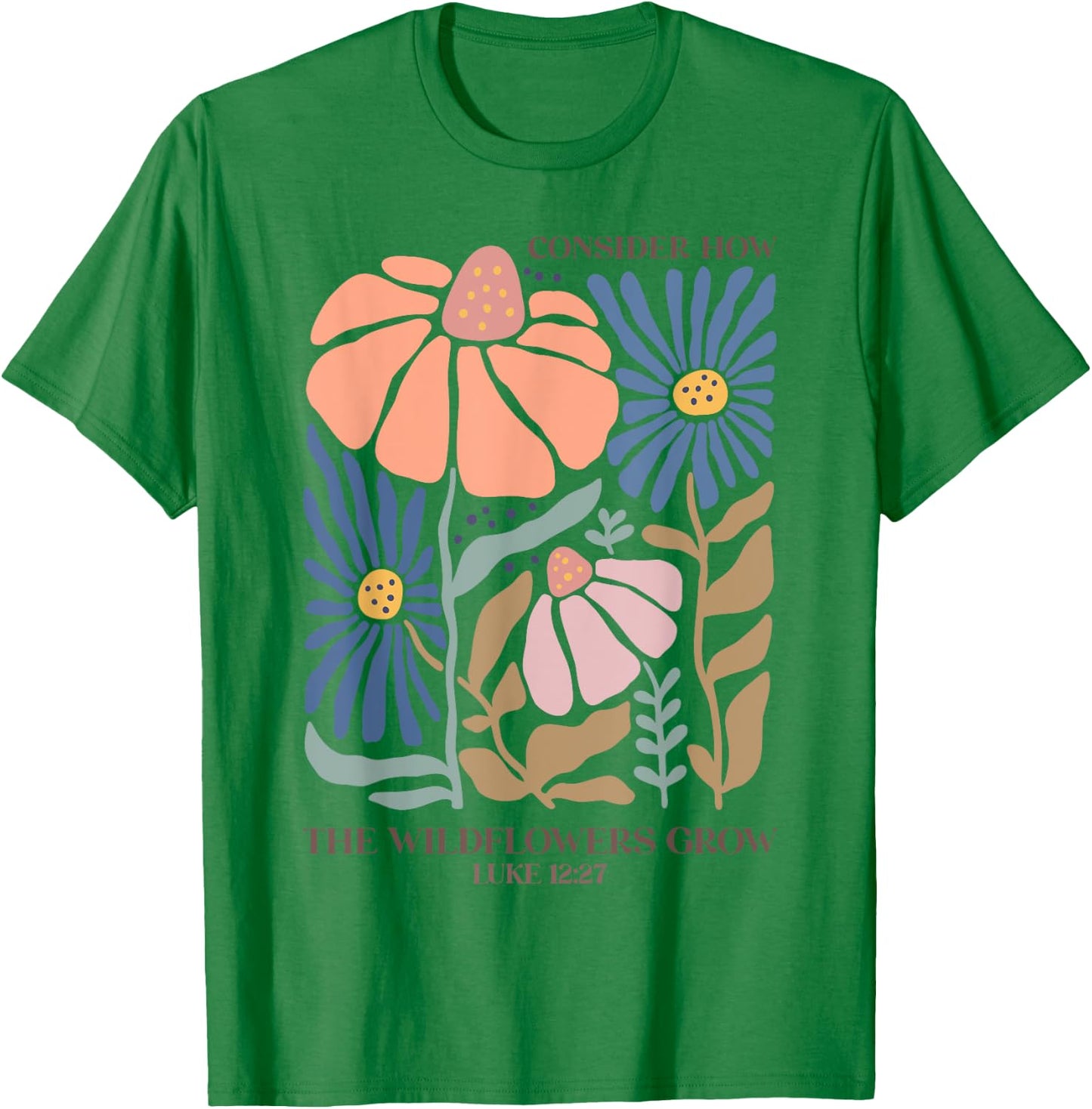Boho Wildflower Bible Verse Inspirational Floral Women Teens T-Shirt - T-Shirt | Irish Green