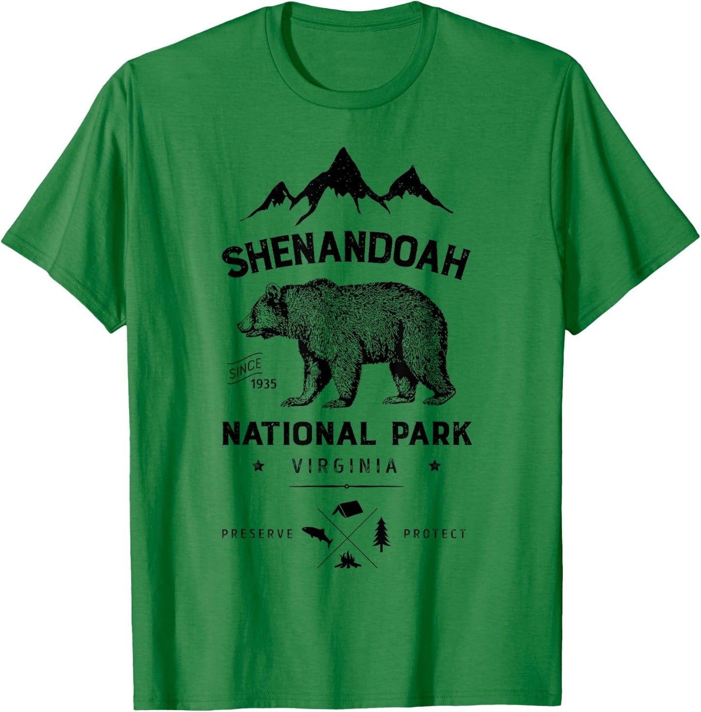 Shenandoah National Park T Shirt Bear Virginia Vintage Gifts T-Shirt - T-Shirt | Irish Green