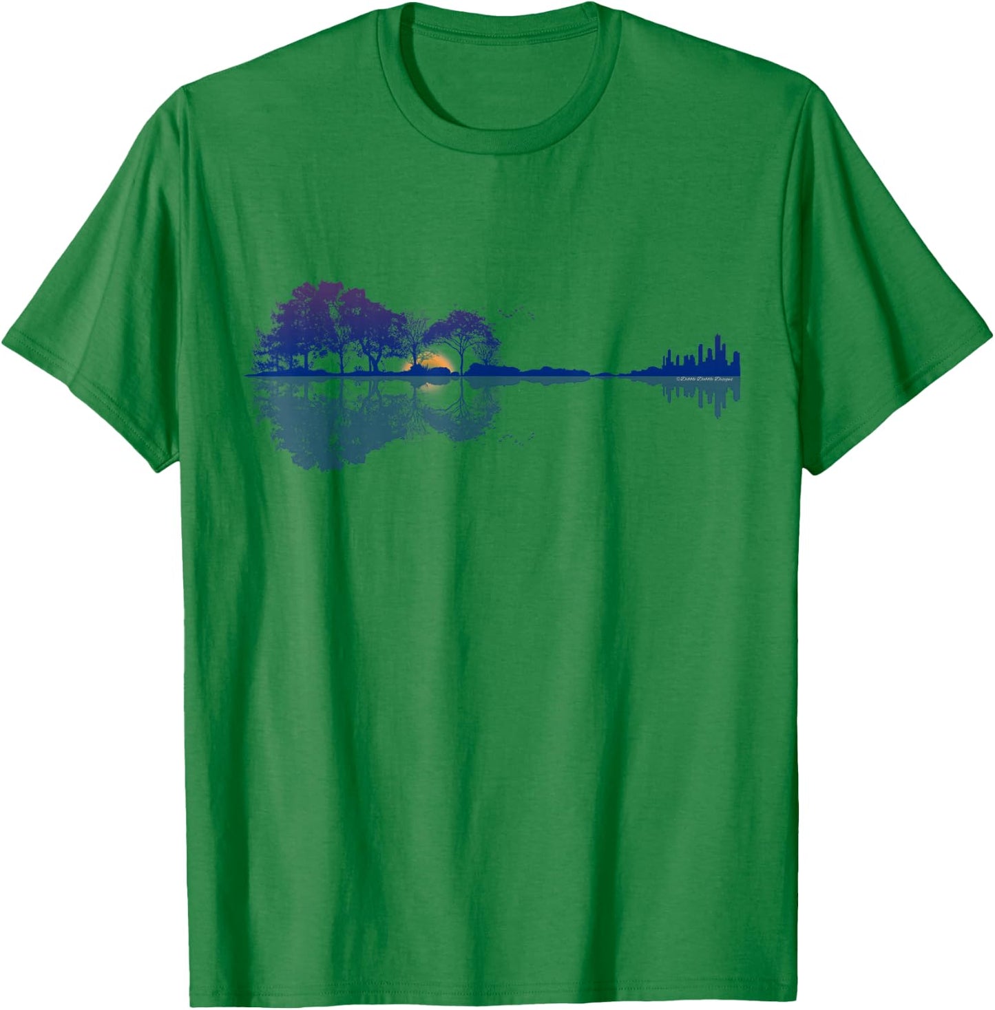 Guitar Lake Reflections in Blue Music Lovers Guitar T-Shirt - T-Shirt | Irish Green