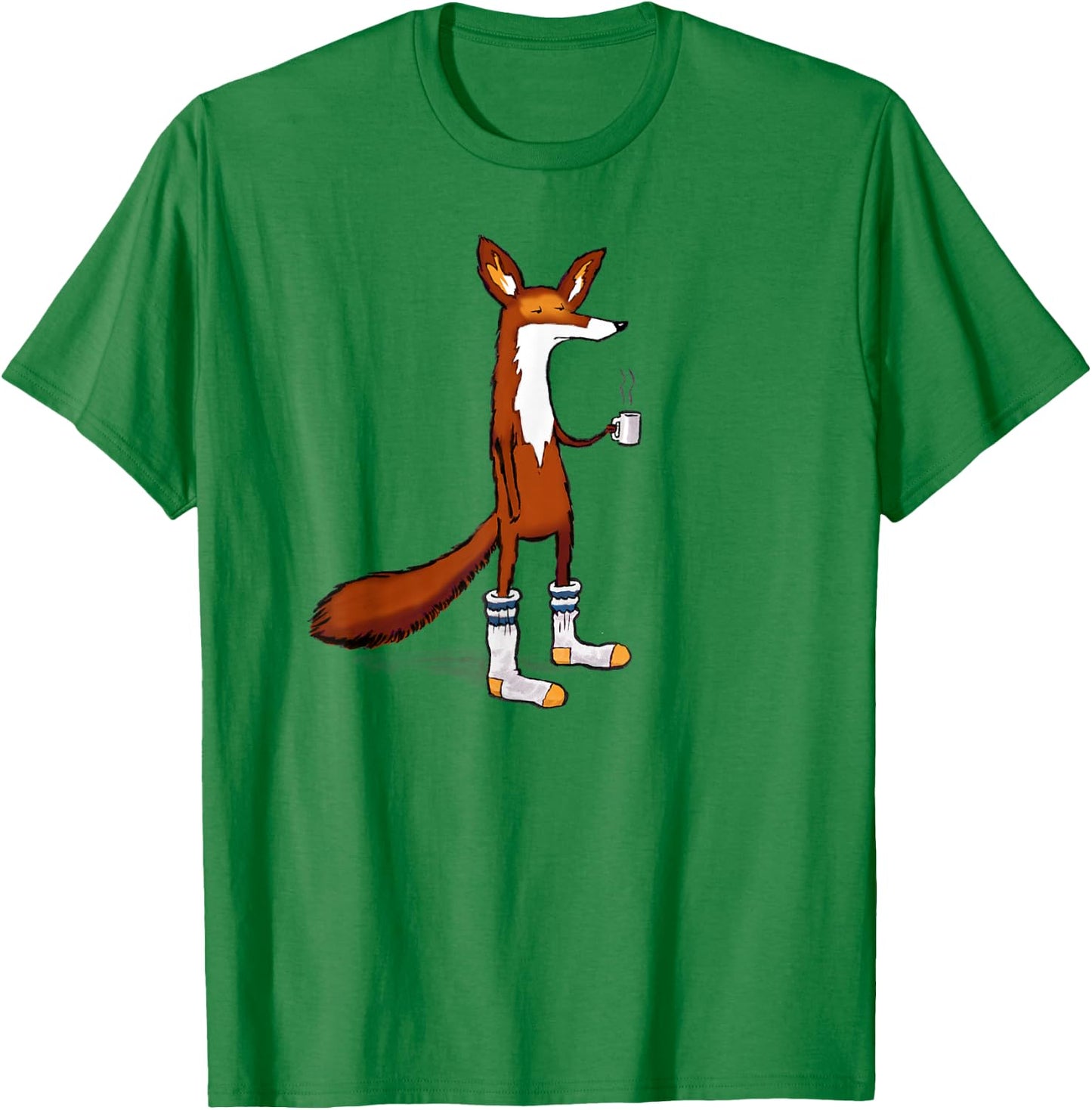 Fox Drinking Coffee Wearing Tube Socks - Funny T-Shirt - T-Shirt | Irish Green