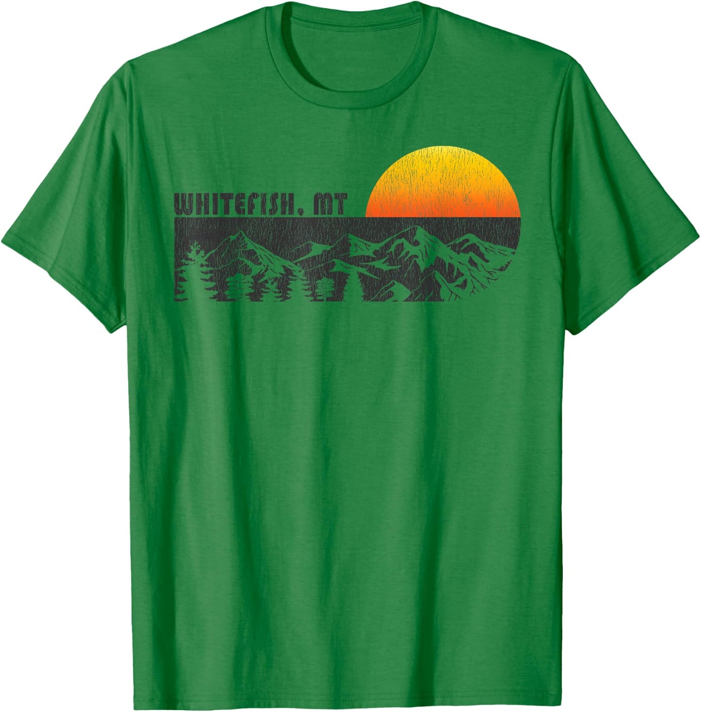 Retro Whitefish Montana Mountain Sunset Winter T-Shirt - T-Shirt | Irish Green