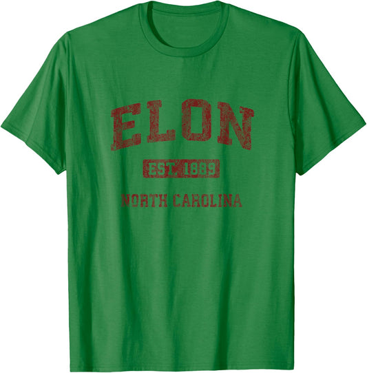 Elon North Carolina NC Vintage Athletic Sports Design T-Shirt - T-Shirt | Irish Green