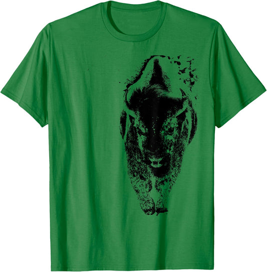 Buffalo Shirt American Bison Shirt snow Western Shirt Gift T-Shirt - T-Shirt | Irish Green