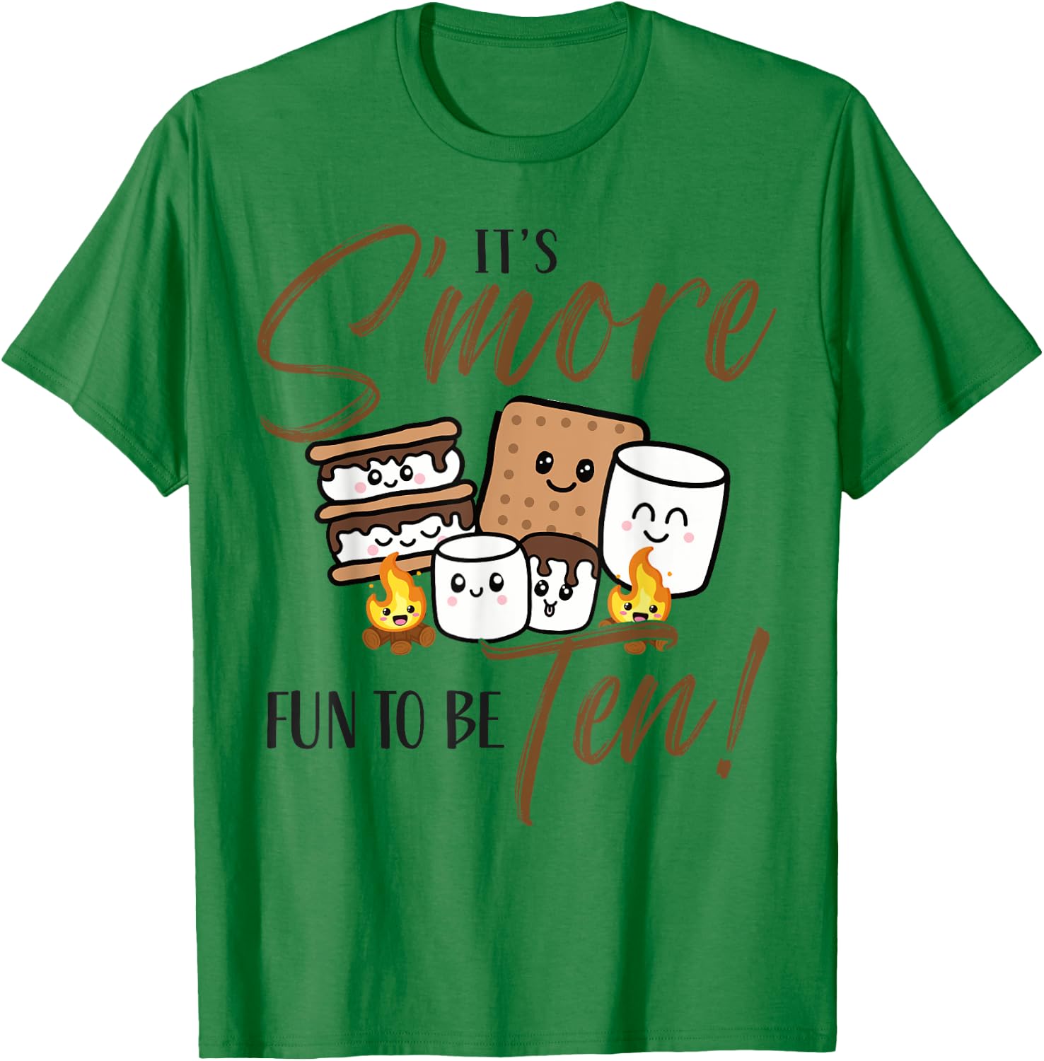 10th Birthday Campfire Marshmallow It's S'more Fun To Be Ten T-Shirt - T-Shirt | Irish Green