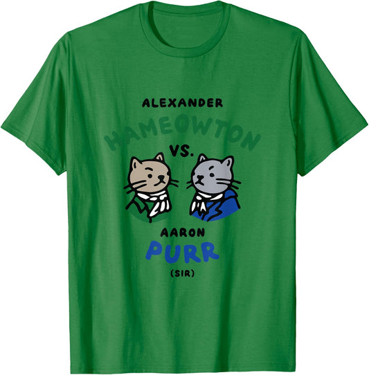 Hameowton vs. Purr Cat Shirt - Hamilton and Burr T-Shirt - T-Shirt | Irish Green