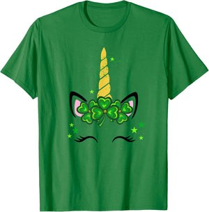 St. Patrick's Day Irish Unicorn face Men Women kids T-Shirt - T-Shirt | Irish Green