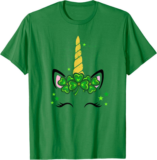 St. Patrick's Day Irish Unicorn face Men Women kids T-Shirt - T-Shirt | Irish Green
