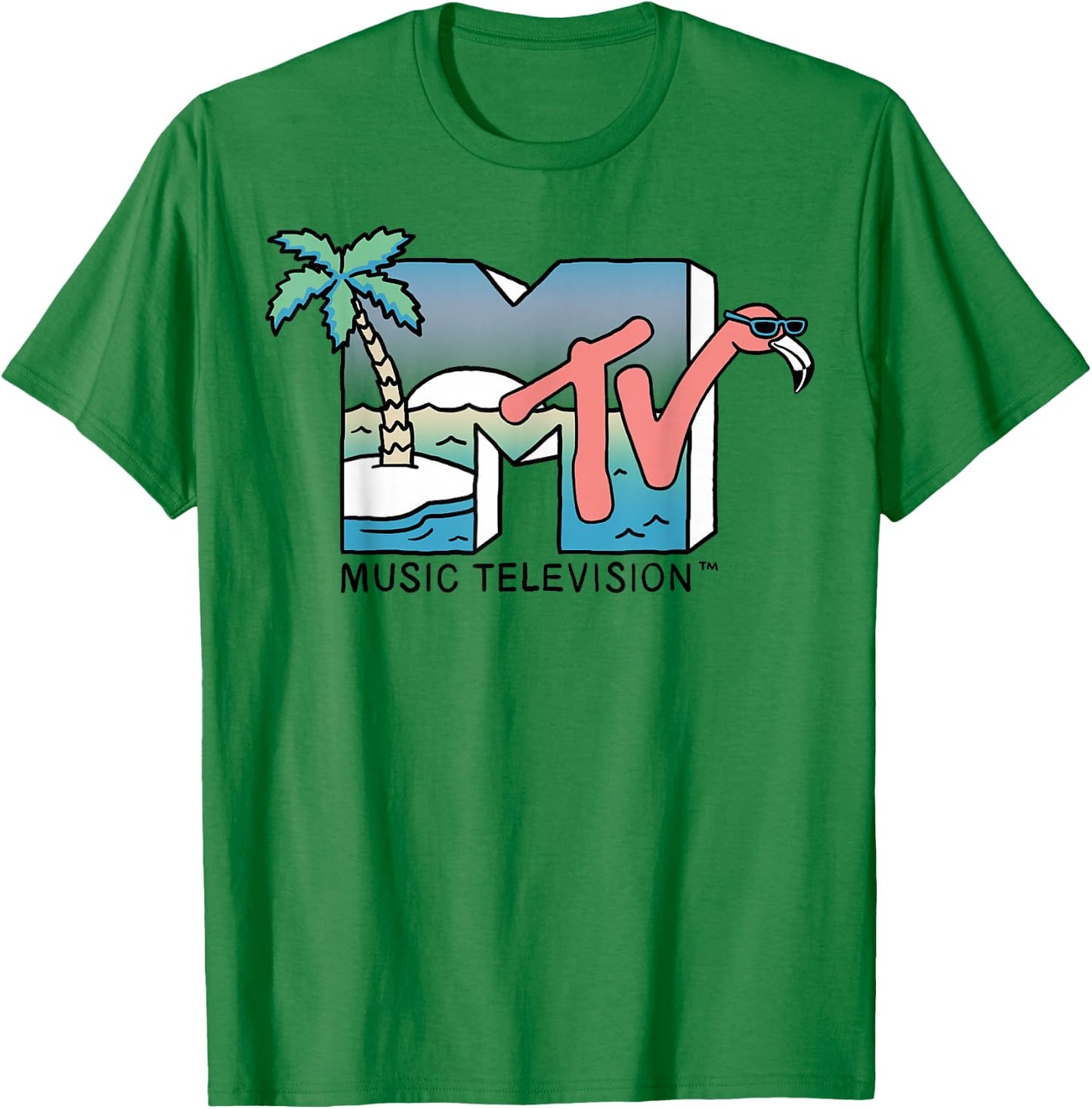 MTV Beachy Flamingo Scene Retro Logo Graphic T-Shirt - T-Shirt | Irish Green