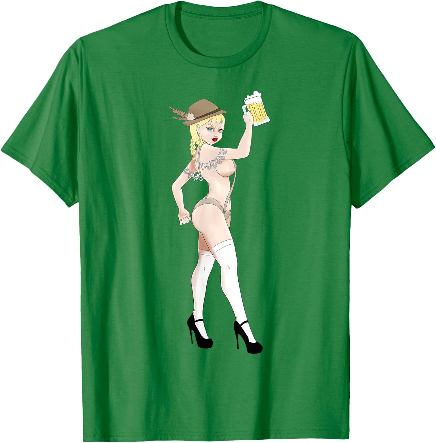 Sexy Oktoberfest Pin Up Girl - Female Leather Trousers Beer Girl T-Shirt - T-Shirt | Irish Green