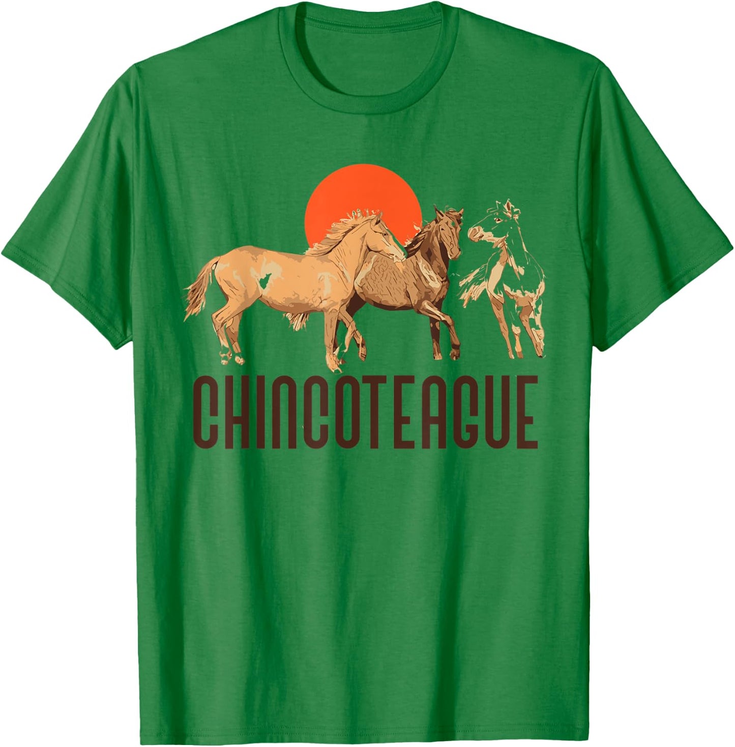 Retro Chincoteague Island Wild Pony Horse 80s Graphic T-Shirt - T-Shirt | Irish Green