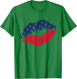4th of July USA Flag Kiss Lips Patriotic T-Shirt - T-Shirt | Irish Green