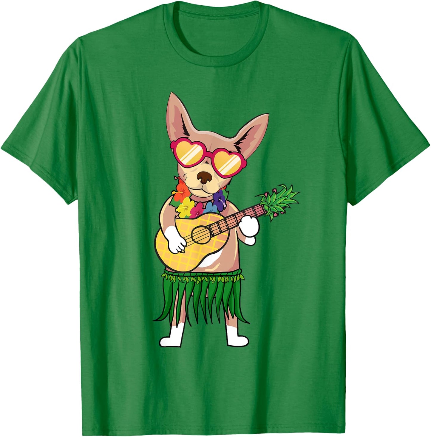 Chihuahua Hawaiian Costume Playing Ukulele Summer Shirt Women Kids T-Shirt - T-Shirt | Irish Green