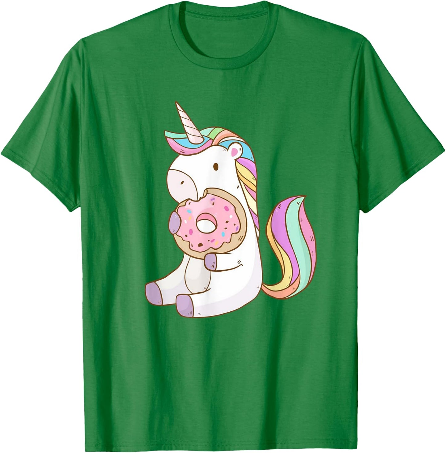 Cute Hungry Unicorn Munching on Yummy Donut T-Shirt - T-Shirt | Irish Green