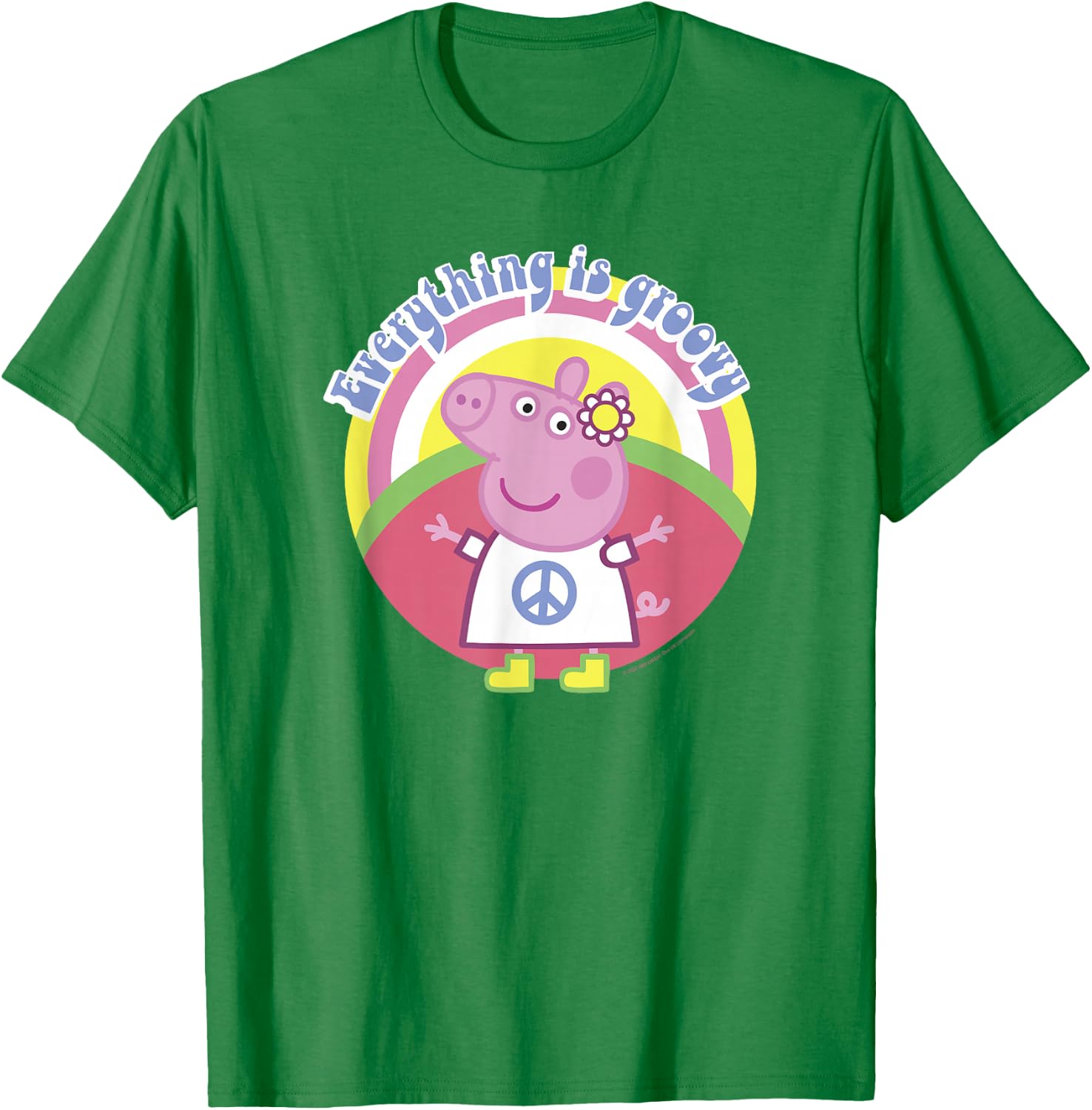 Peppa Pig Everything Is Groovy Retro Style Peace Sign T-Shirt - T-Shirt | Irish Green