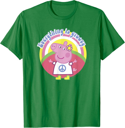 Peppa Pig Everything Is Groovy Retro Style Peace Sign T-Shirt - T-Shirt | Irish Green