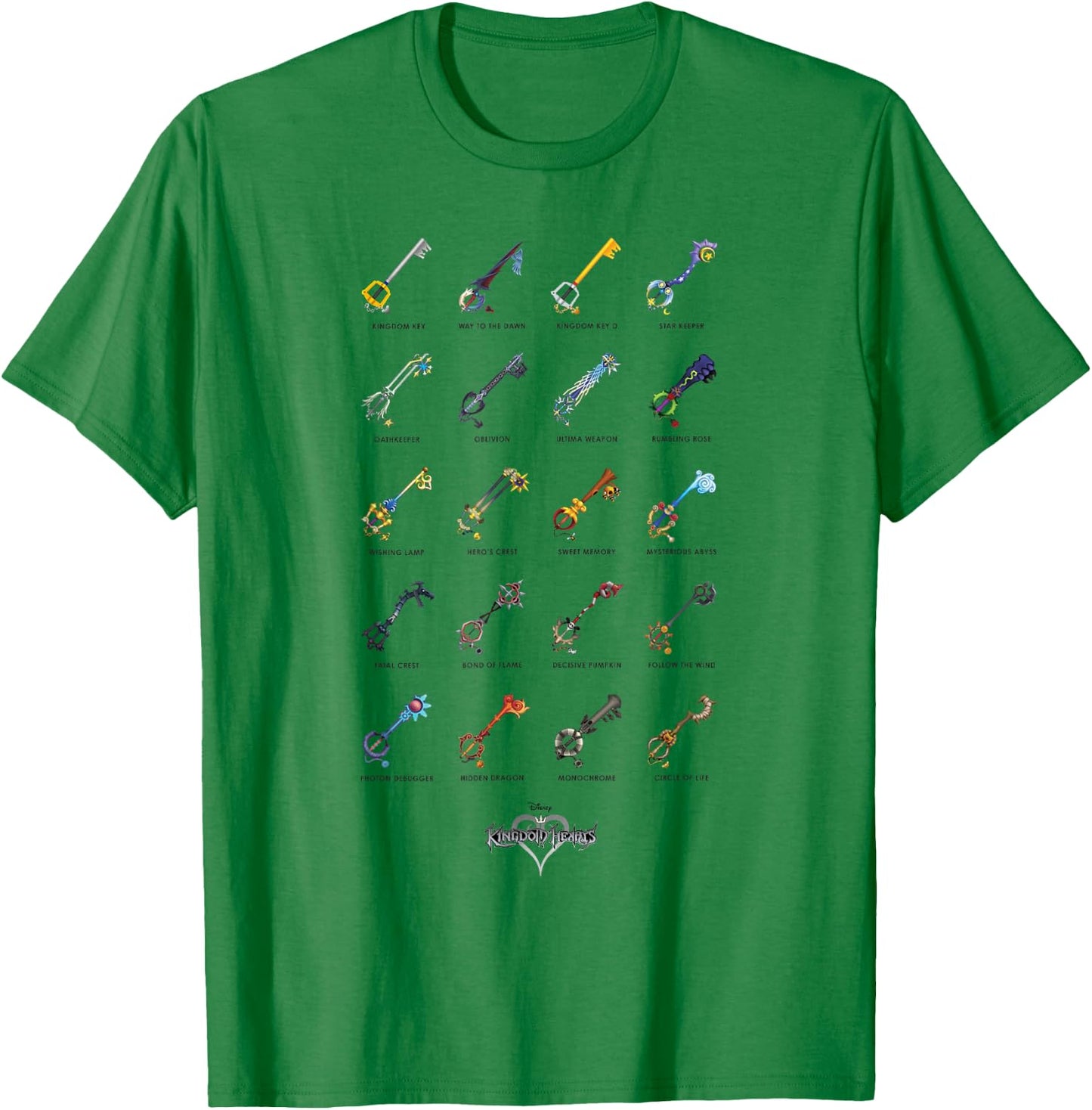 Disney Kingdom Hearts Keyblades with Names T-Shirt - T-Shirt | Irish Green