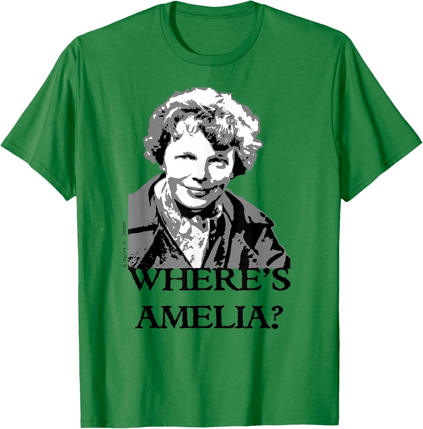 Where's Amelia? Missing Person Female Aviator T-Shirt - T-Shirt | Irish Green