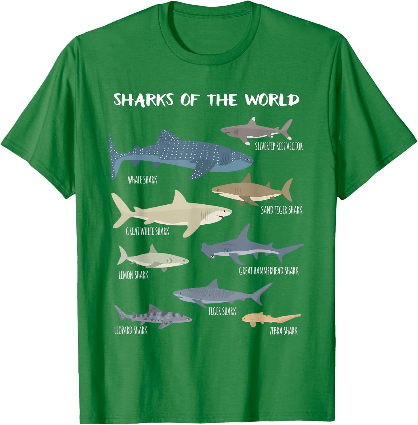 Sharks Of The World Educational Funny T-Shirt - T-Shirt | Irish Green