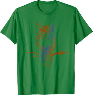 Multicolored Great Horned Owl T-Shirt - T-Shirt | Irish Green