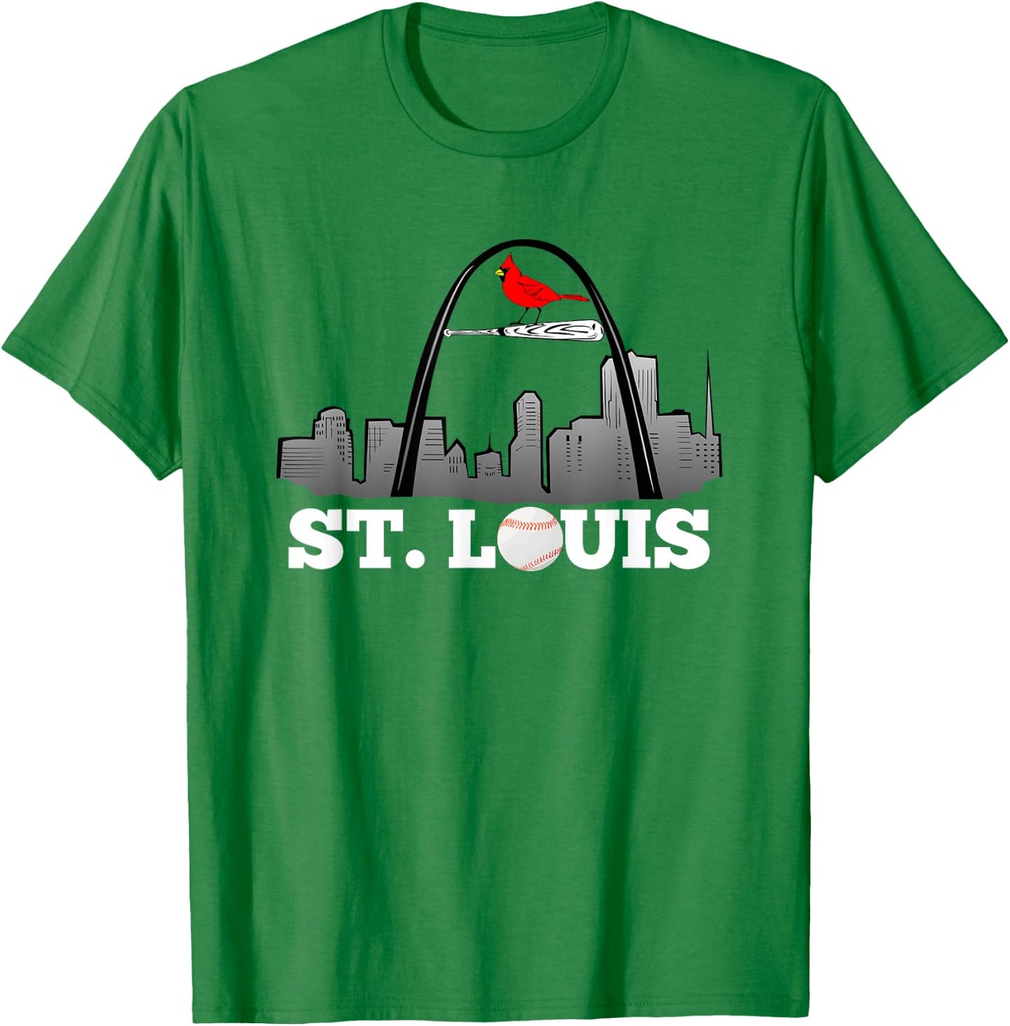 Saint Louis Red Cardinal Skyline Design T-Shirt - T-Shirt | Irish Green