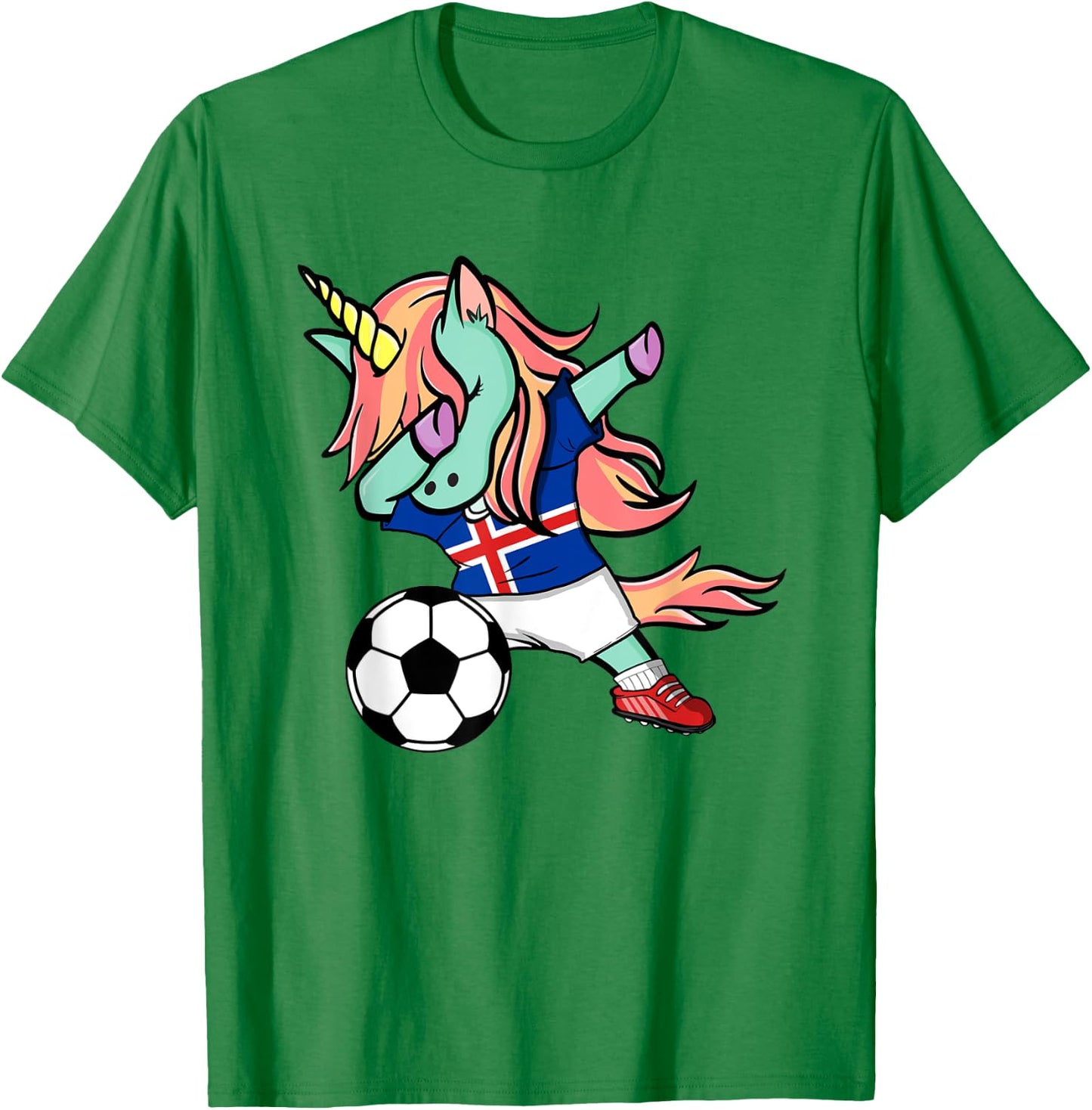 Dabbing Unicorn Soccer Iceland Jersey Icelandic Football T-Shirt - T-Shirt | Irish Green
