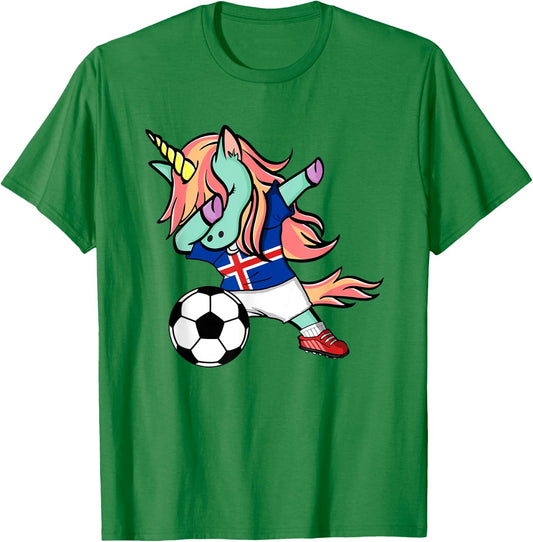 Dabbing Unicorn Soccer Iceland Jersey Icelandic Football T-Shirt - T-Shirt | Irish Green