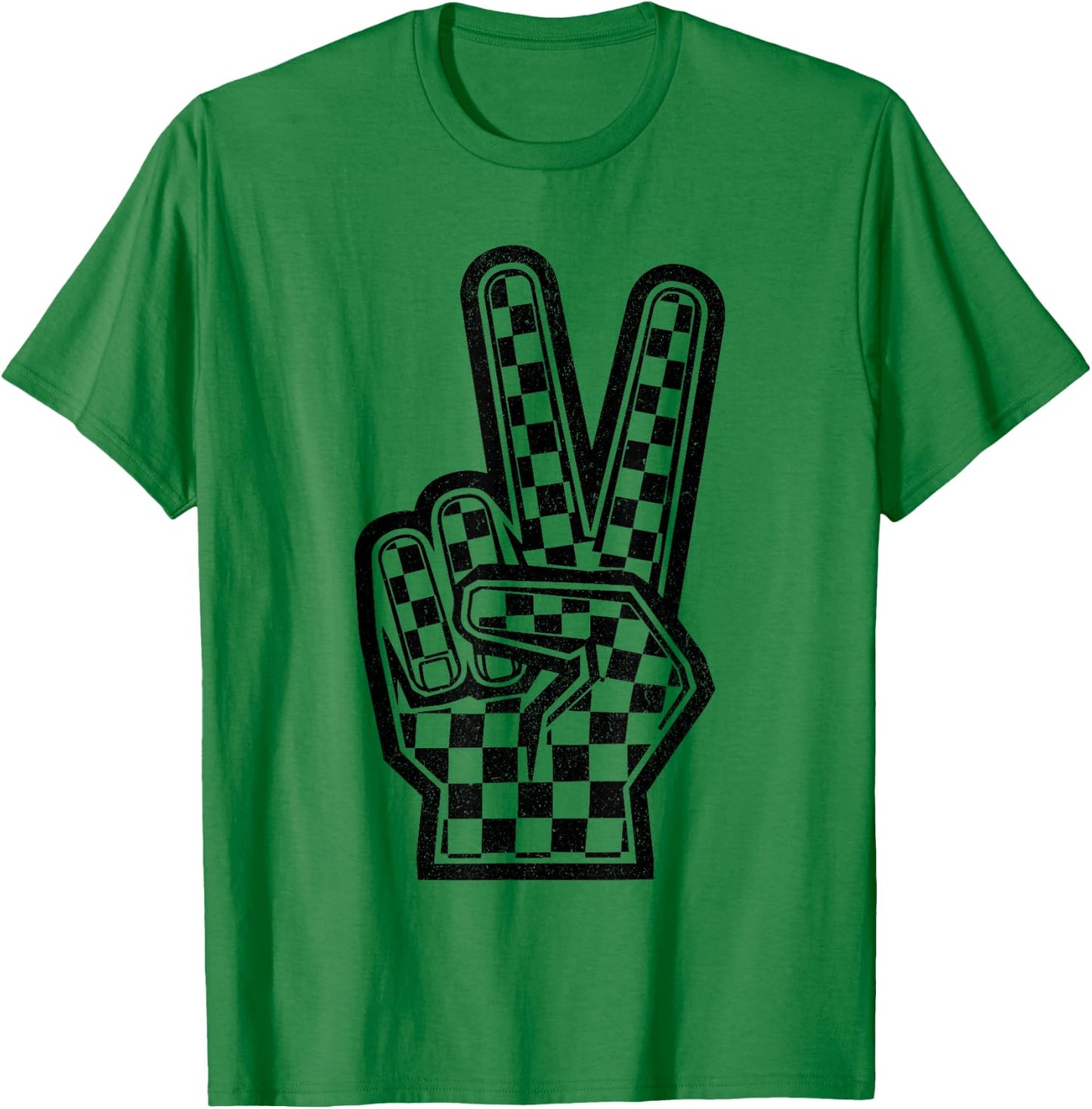 Checkered Peace Sign Shirt Vintage Racing Flag Kids Boy Girl T-Shirt - T-Shirt | Irish Green