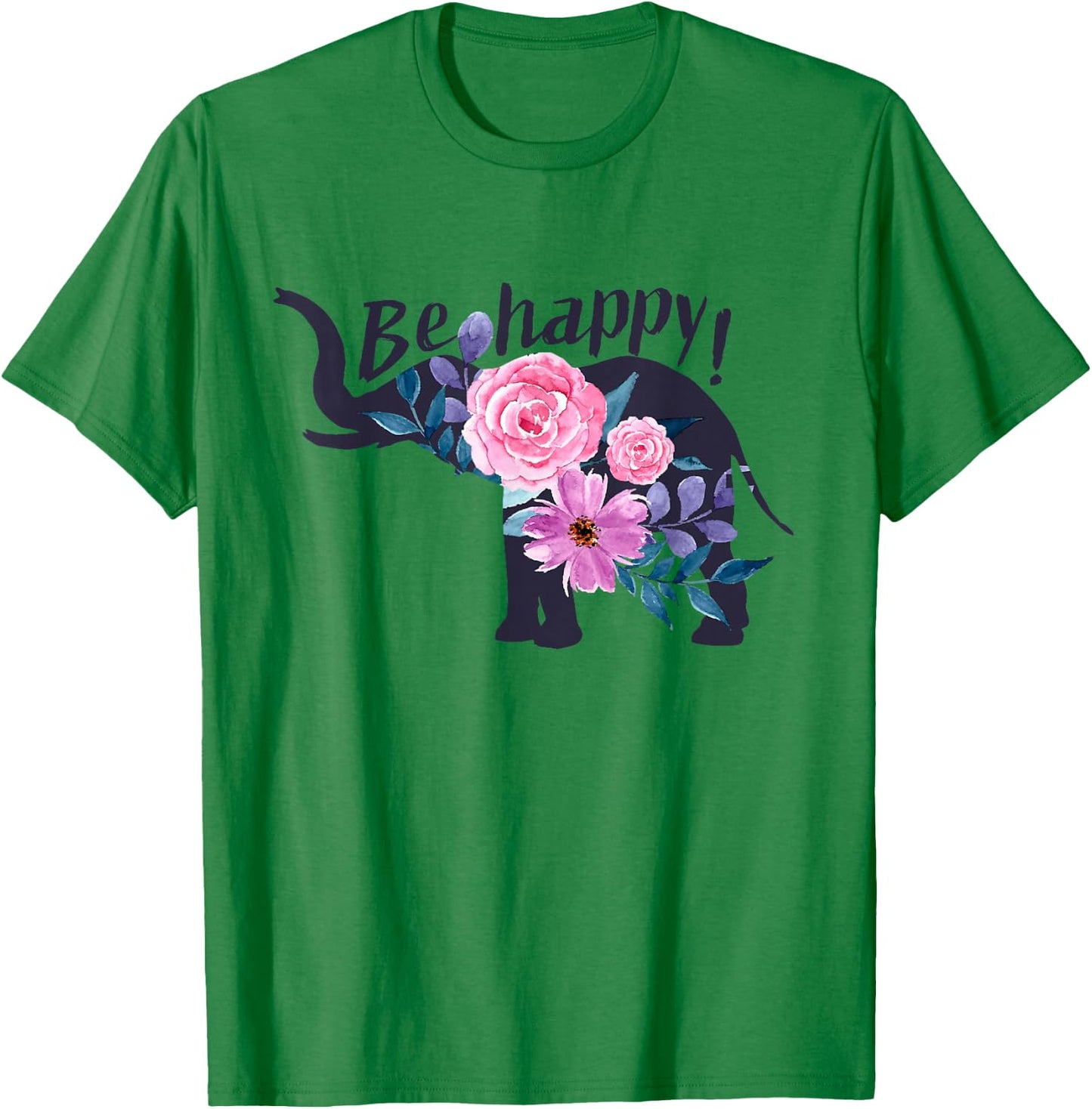 Be Happy! Fashion Funny Cute Elephant Women Girl T-Shirt - T-Shirt | Irish Green