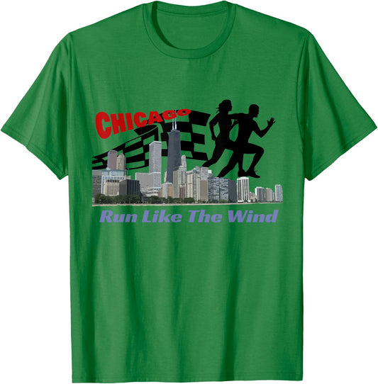 Chicago Run Like The Wind Marathon Runner 26.2 T-Shirt - T-Shirt | Irish Green