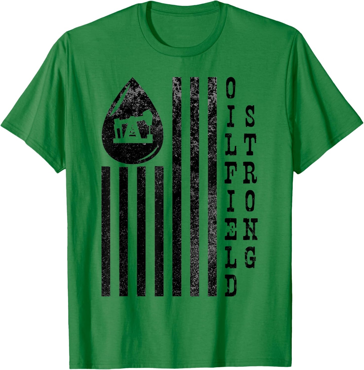Oilfield Strong American Flag Pump Jack Distressed T-Shirt - T-Shirt | Irish Green