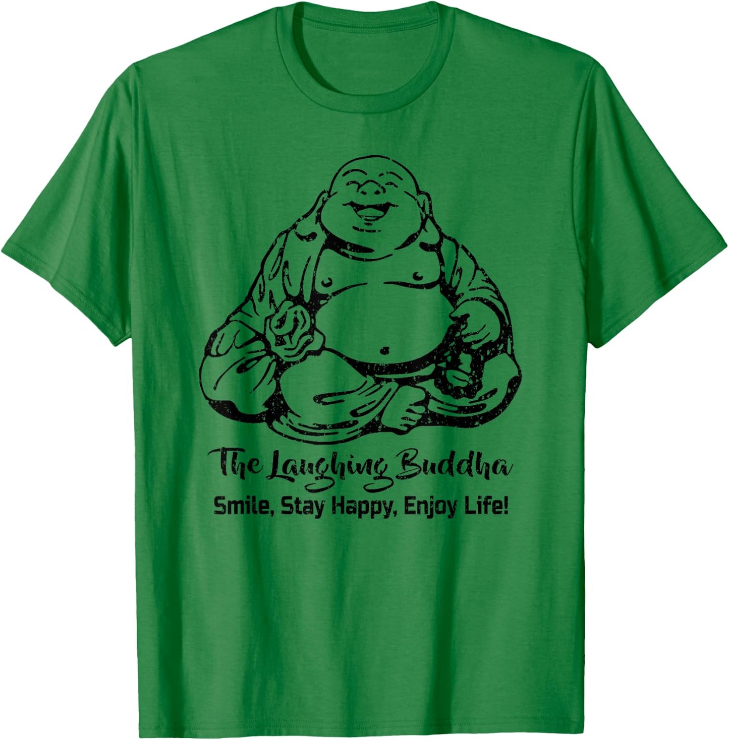 The Laughing Buddha Smiling Vintage Distressed Design Look T-Shirt - T-Shirt | Irish Green