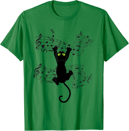 Funny Cat Kitty Playing Music Note Cat lover Gift Men Women Kids T-Shirt - T-Shirt | Irish Green