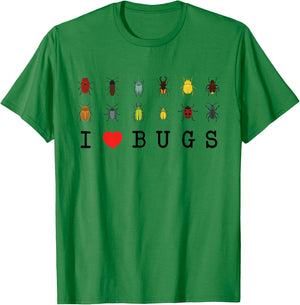 I Love Bugs Insects Beetles Bug Art For Kids Boys T-Shirt - T-Shirt | Irish Green