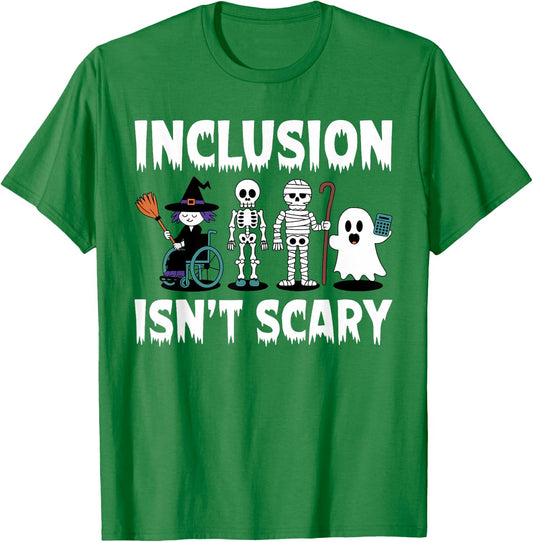 Inclusion Isn't Scary Teacher Skeleton Ghost Cute Halloween T-Shirt - T-Shirt | Irish Green